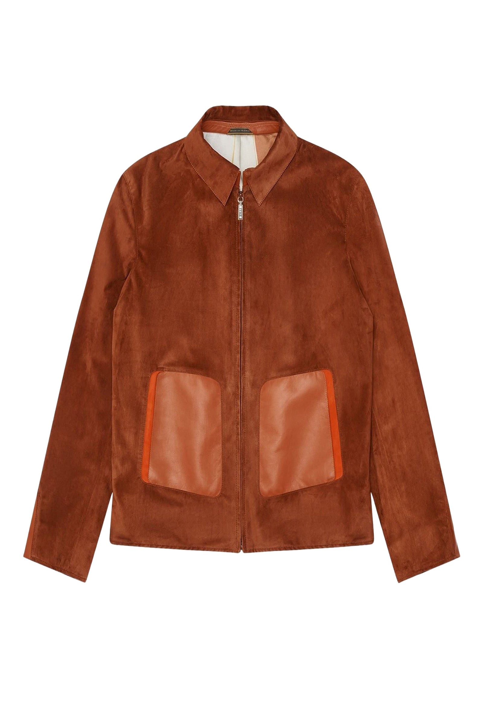 Blouson à poches angulaires en daim - Marron & Orange