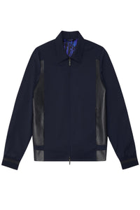 Blouson zippé bi-matière en laine - Bleu & Noir