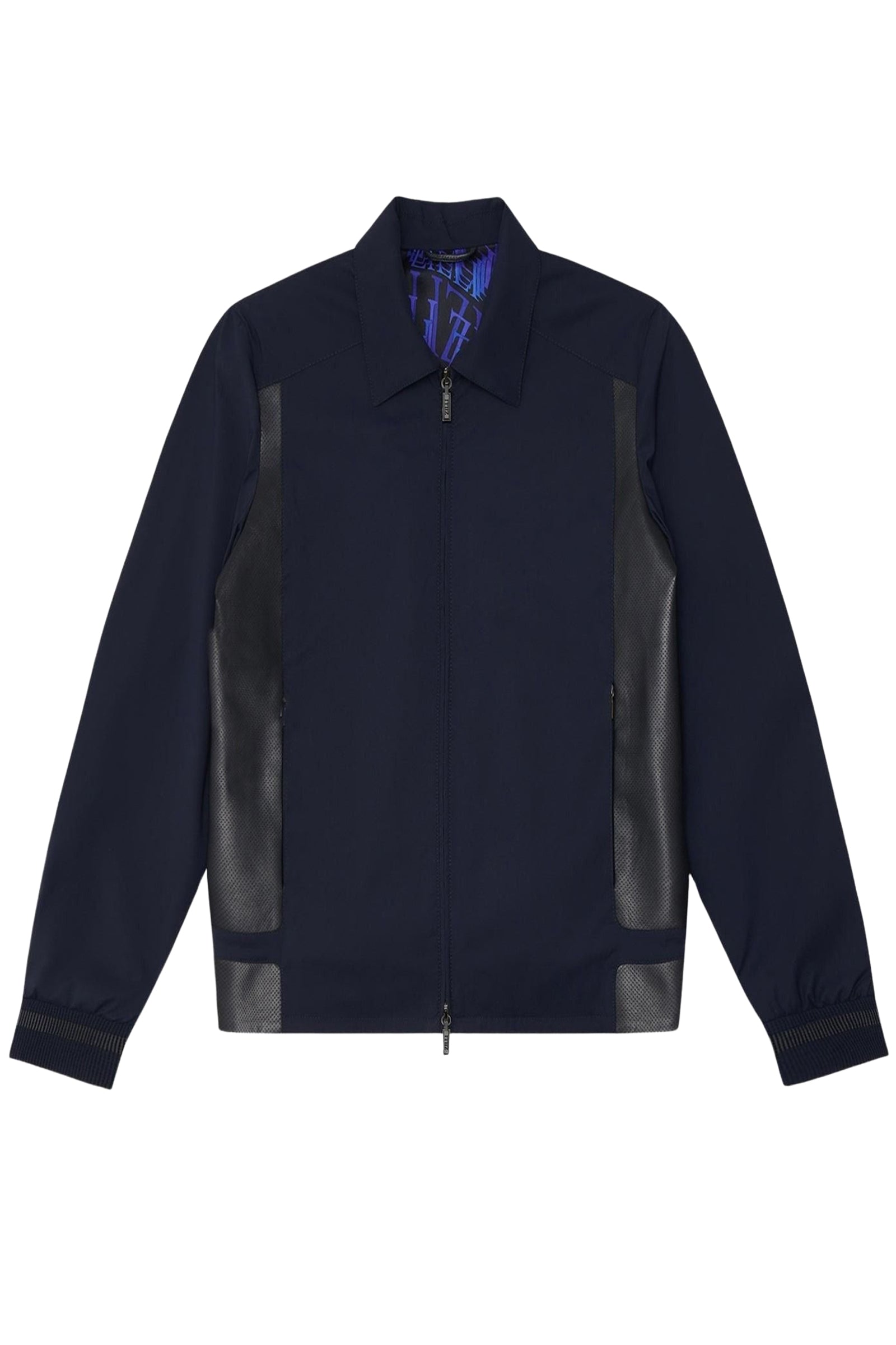 Blouson zippé bi-matière en laine - Bleu & Noir