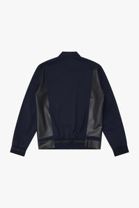 Blouson zippé bi-matière en laine - Bleu & Noir