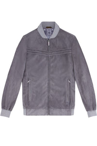 Blouson à empiècements horizontaux en cuir - Gris