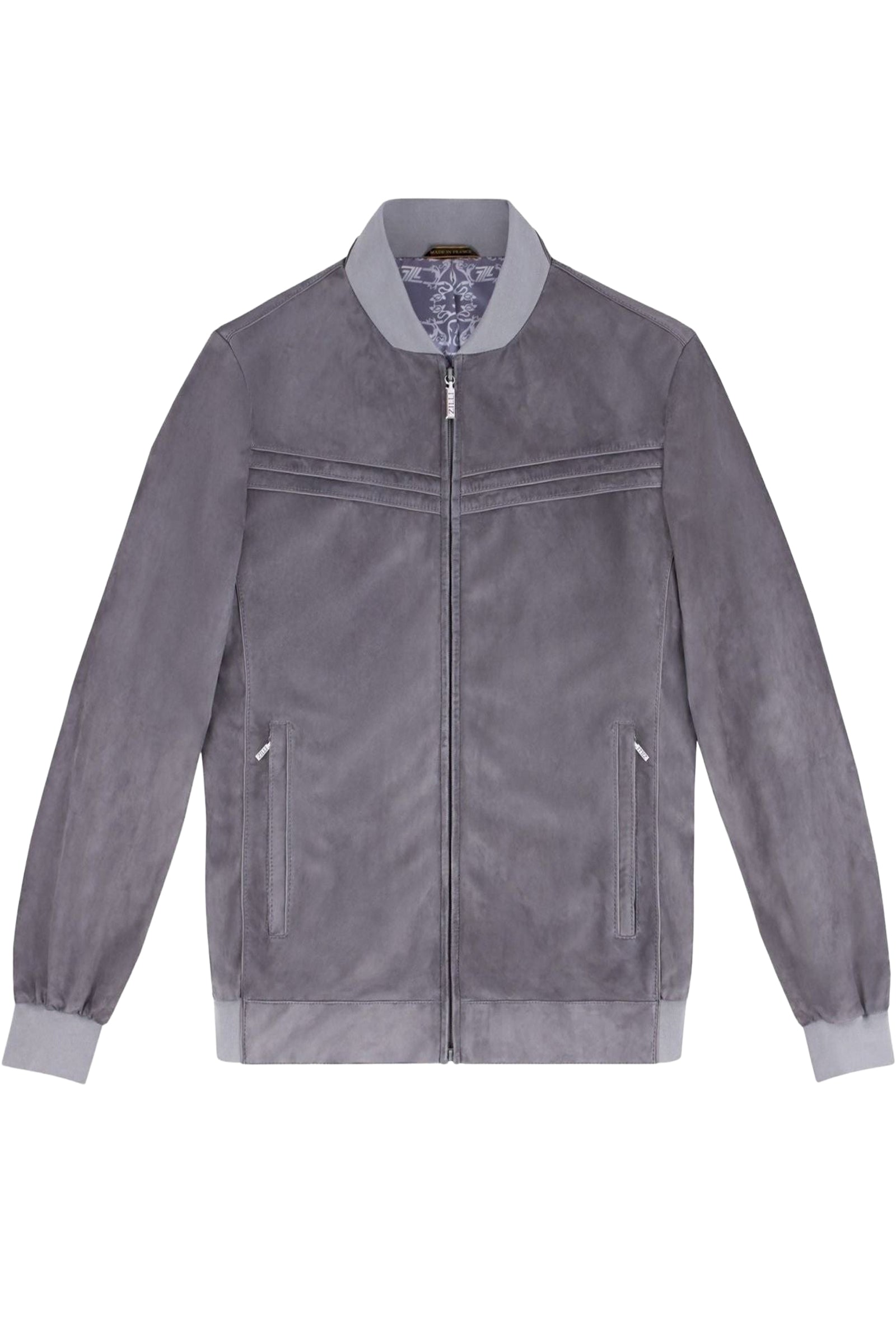 Blouson à empiècements horizontaux en cuir - Gris