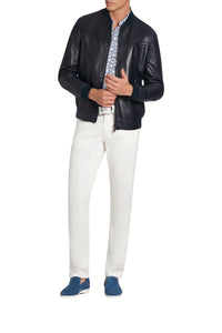 Veste bomber à surpiqûres en cuir - Bleu
