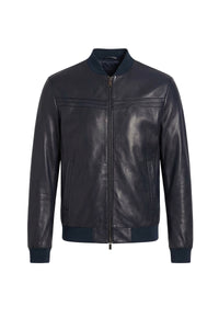 Veste bomber à surpiqûres en cuir - Bleu