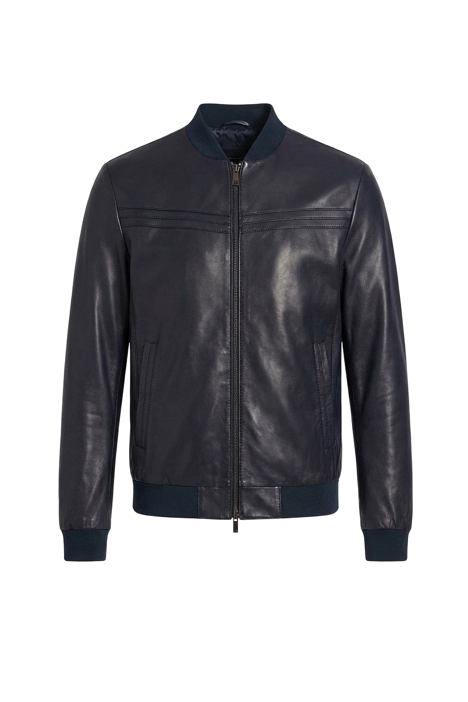 Veste bomber à surpiqûres en cuir - Bleu