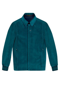 Blouson à poignets côtelés en cuir - Vert & Bleu