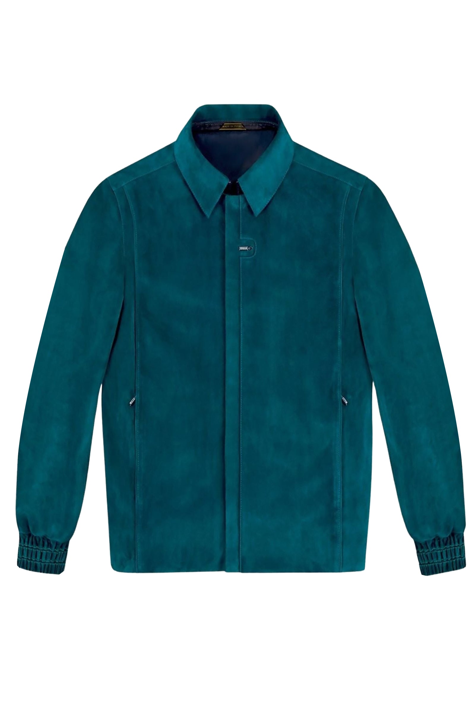 Blouson à poignets côtelés en cuir - Vert & Bleu