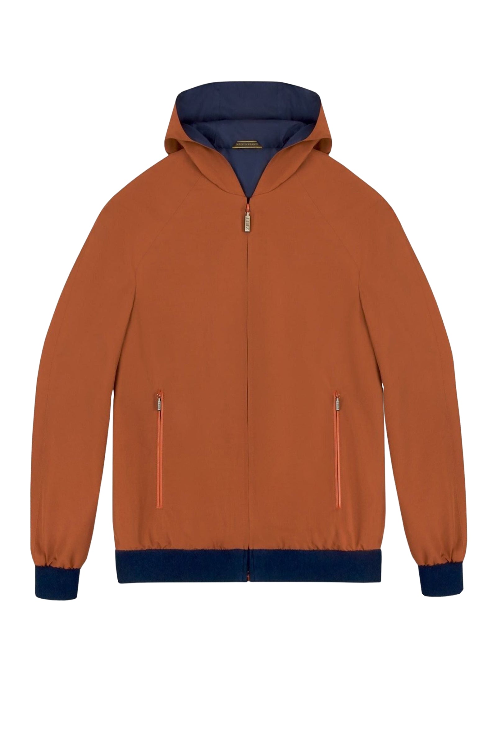 Blouson réversible à capuche en soie - Orange & Bleu