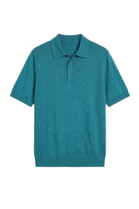Polo à motif géométrique texturé en soie - Vert