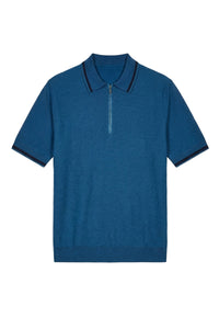 Polo à motif géométrique en soie - Bleu