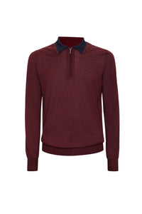 Pull zippé à col en laine côtelée - Bordeaux & Bleu