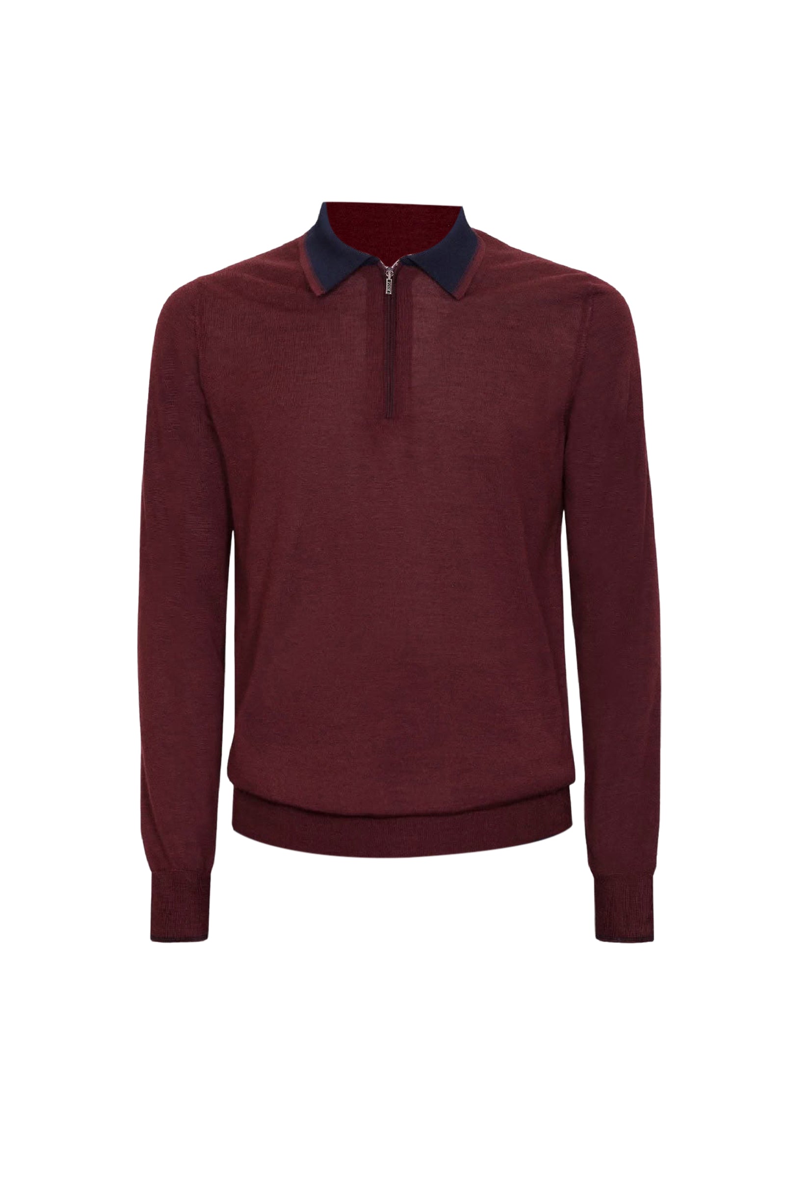 Pull zippé à col en laine côtelée - Bordeaux & Bleu