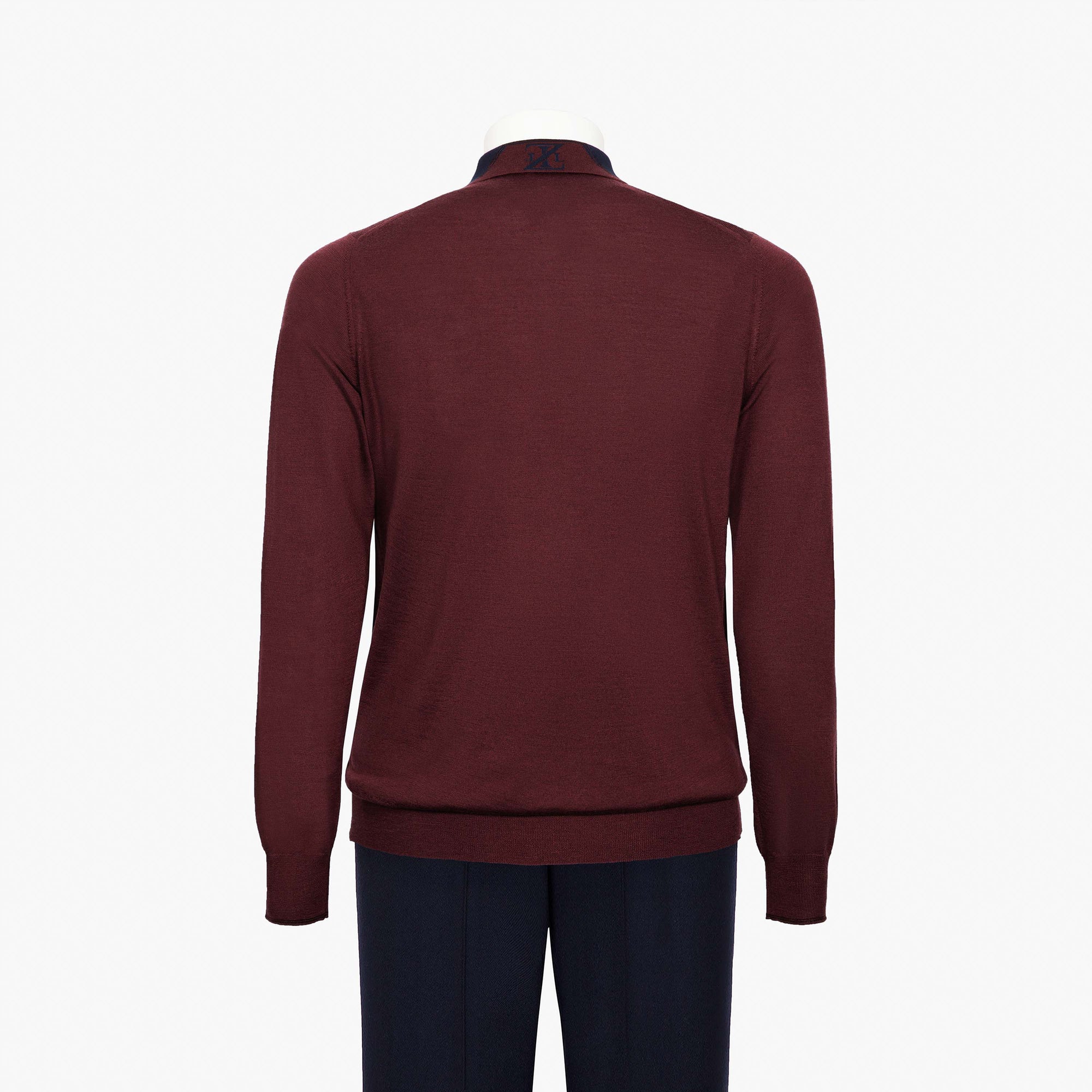 Pull zippé à col en laine côtelée - Bordeaux & Bleu
