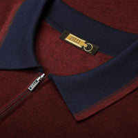Pull zippé à col en laine côtelée - Bordeaux & Bleu