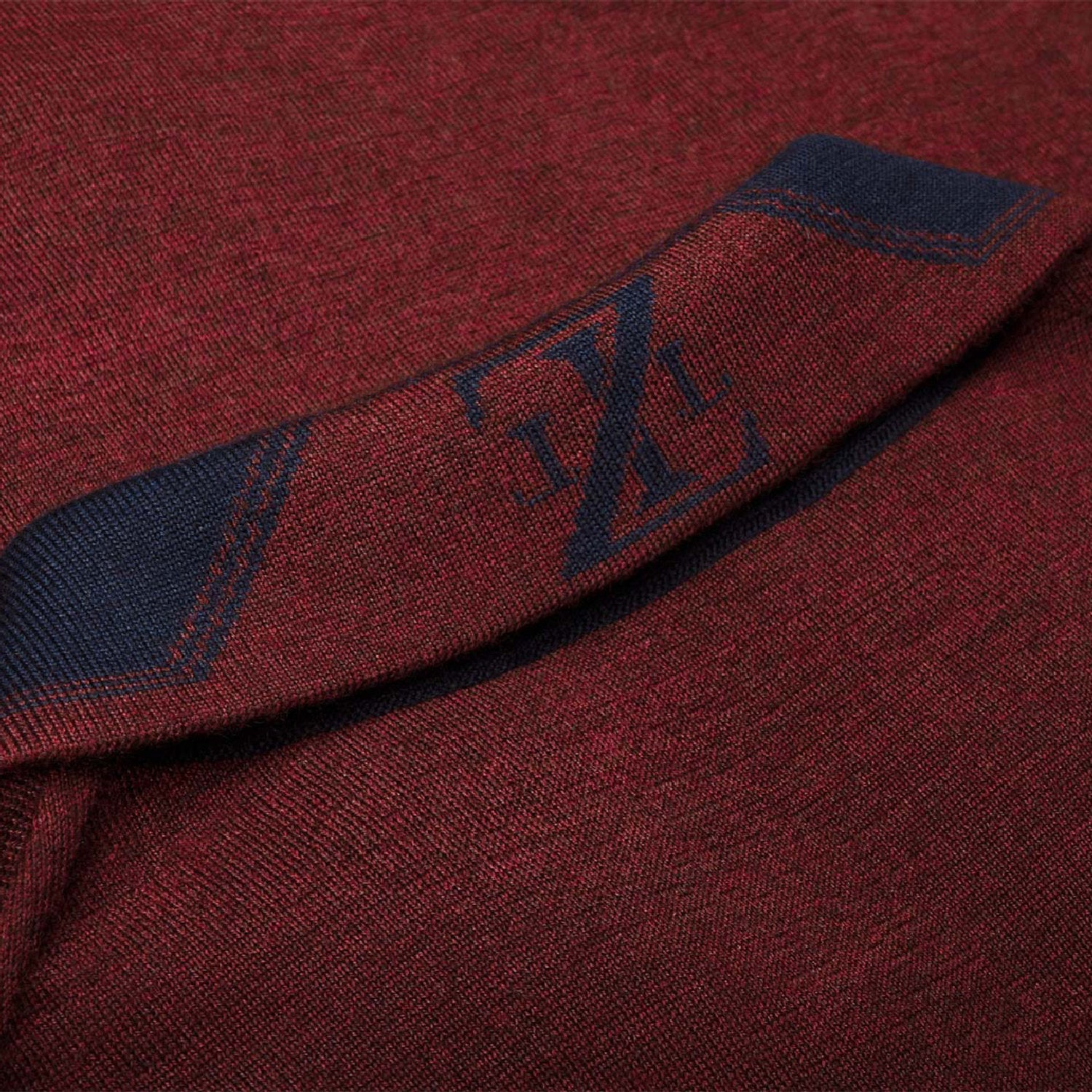 Pull zippé à col en laine côtelée - Bordeaux & Bleu