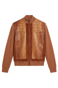 Bomber texturé en cuir précieux et soie - Cuivre