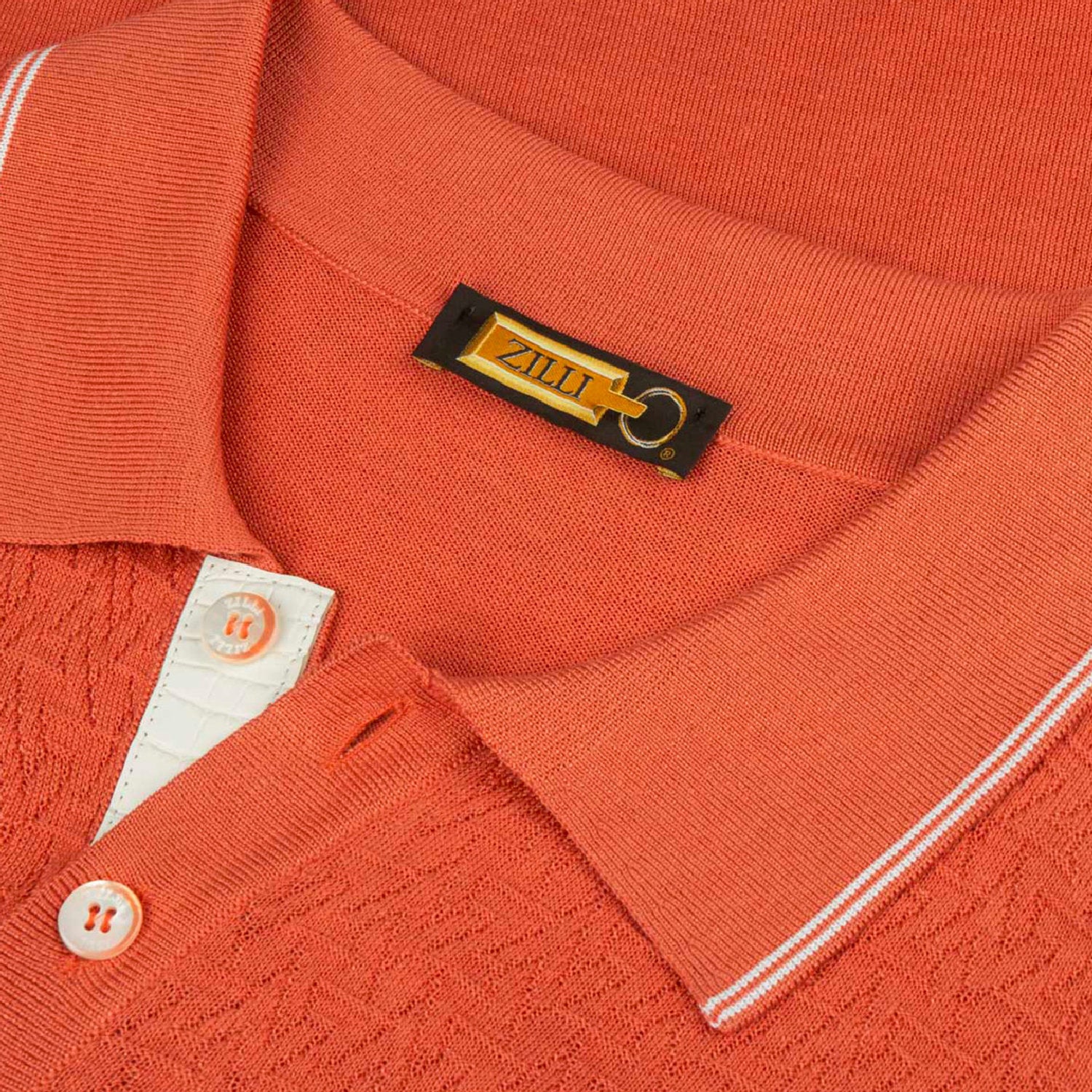Polo à motif géométrique en soie - Cuivre