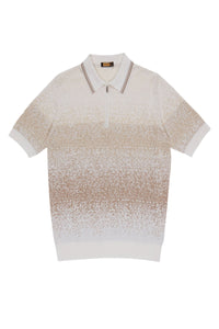 Polo à motif dégradé en soie - Blanc & Beige