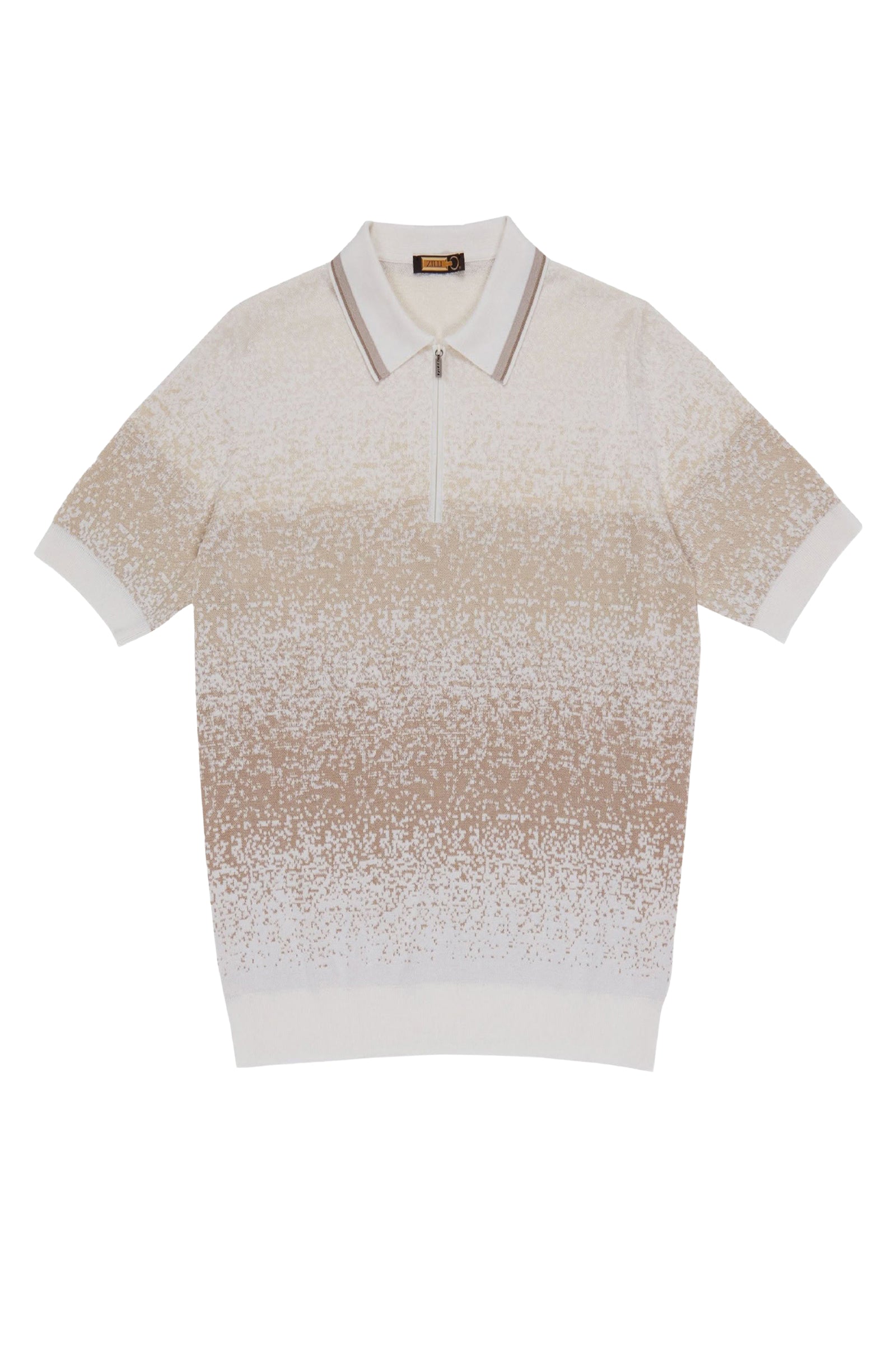 Polo à motif dégradé en soie - Blanc & Beige