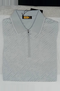 Zip-up polo shirt with silk motifs - Grey