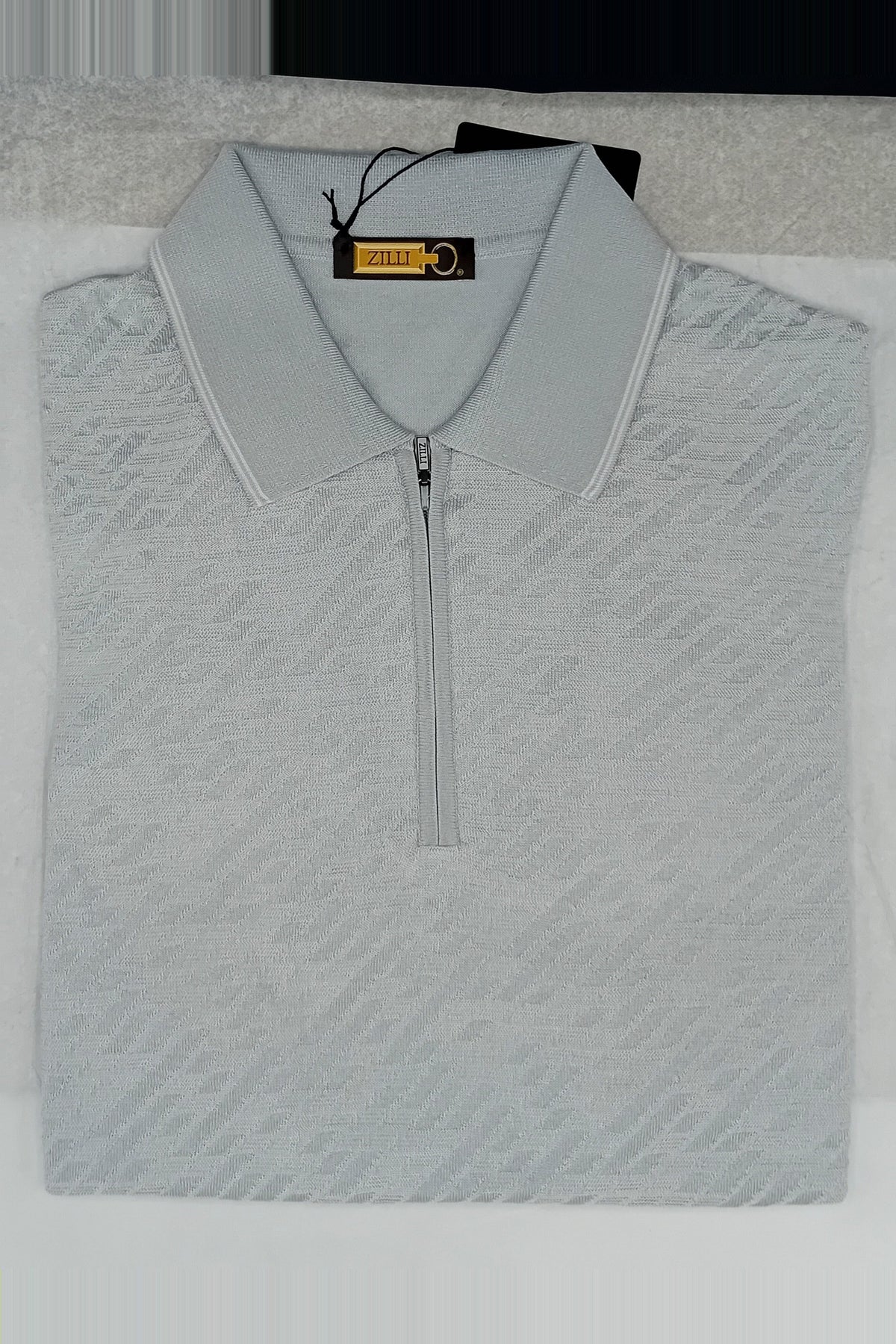 Zip-up polo shirt with silk motifs - Grey