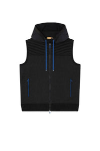 Gilet à capuche en laine - Noir & Bleu