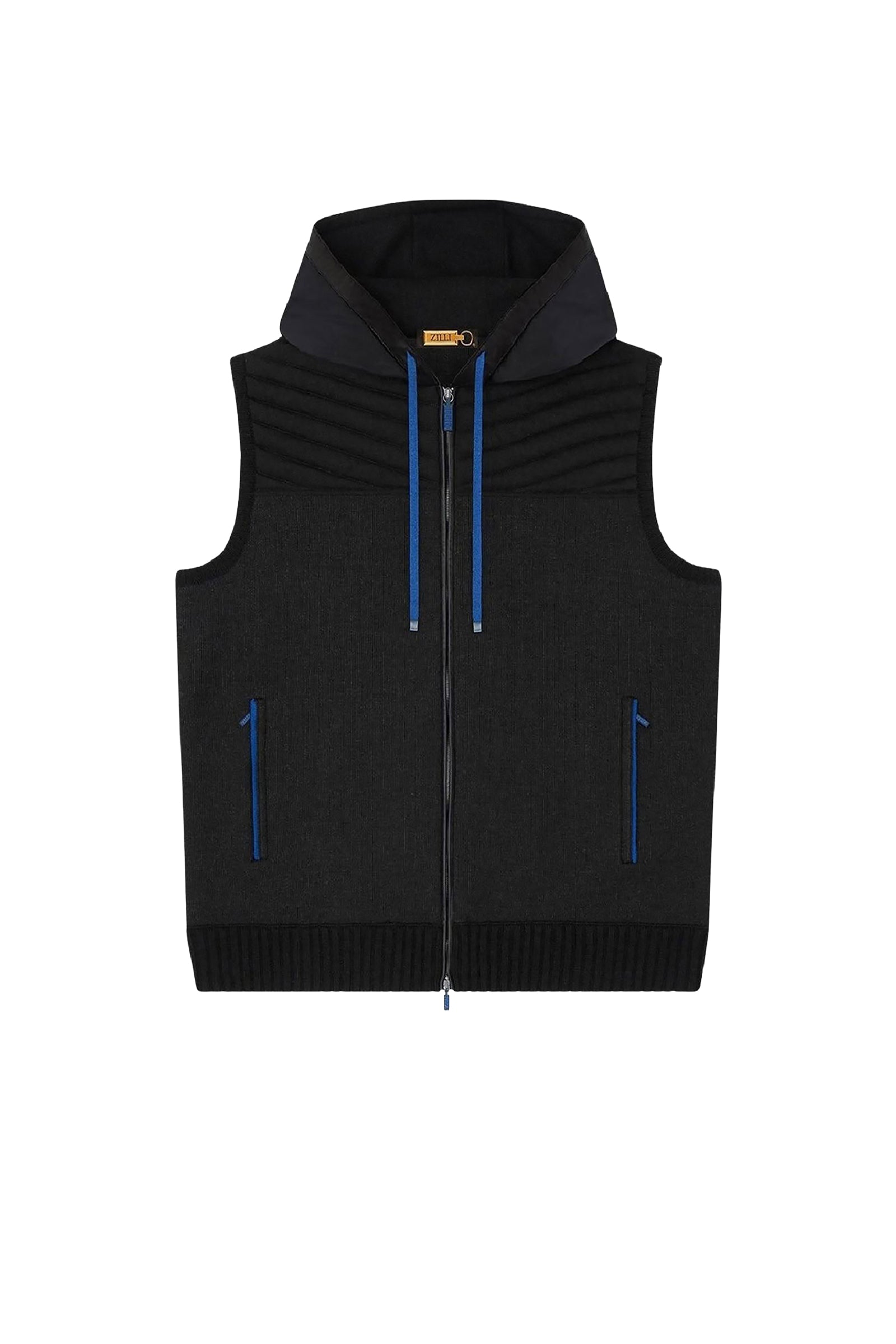 Gilet à capuche en laine - Noir & Bleu