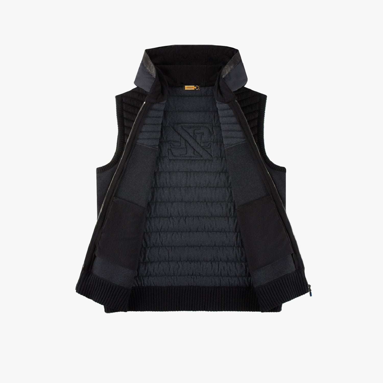 Gilet à capuche en laine - Noir & Bleu