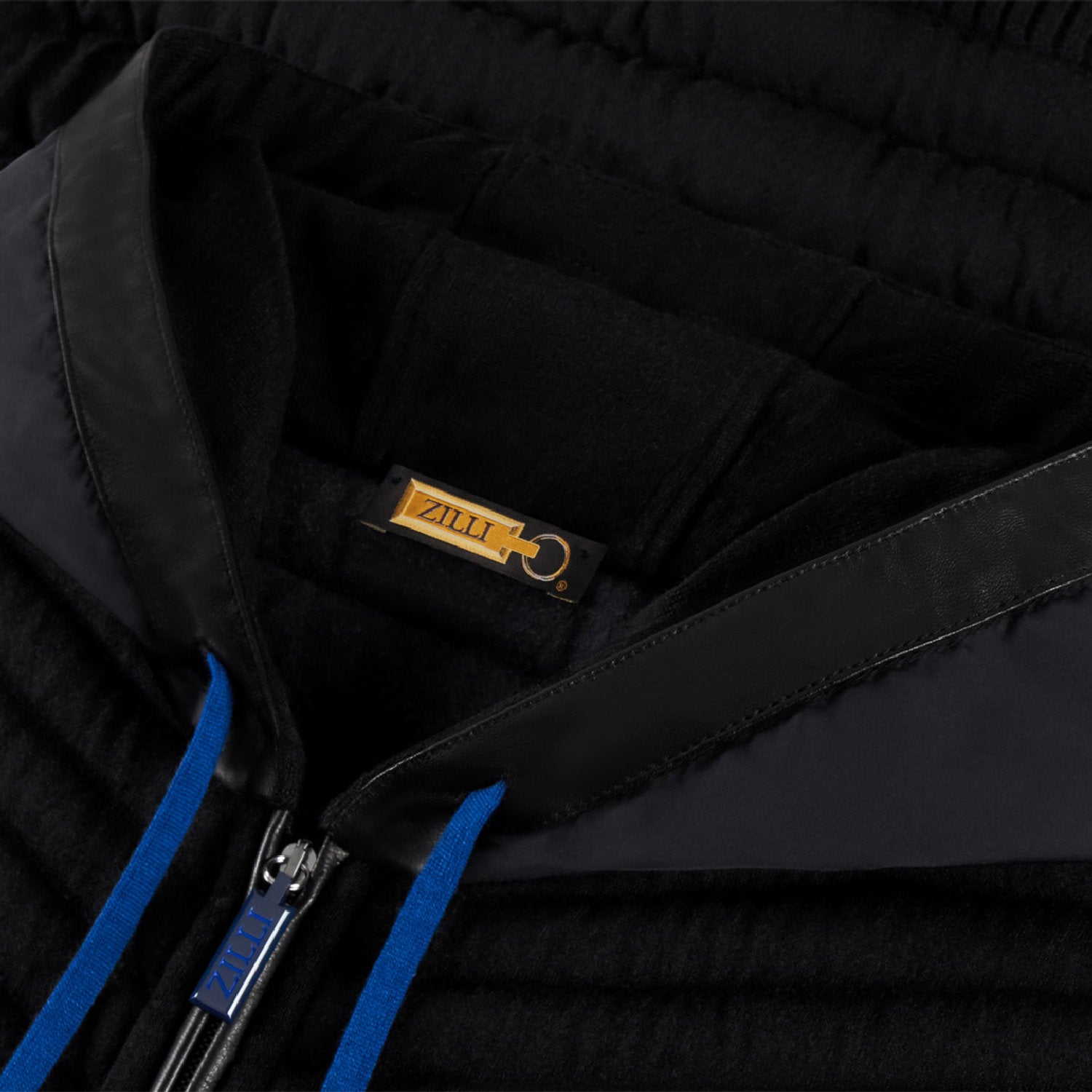 Gilet à capuche en laine - Noir & Bleu