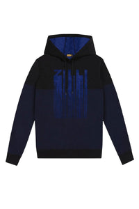 Sweat à capuche avec motif floqué en laine - Noir & Bleu