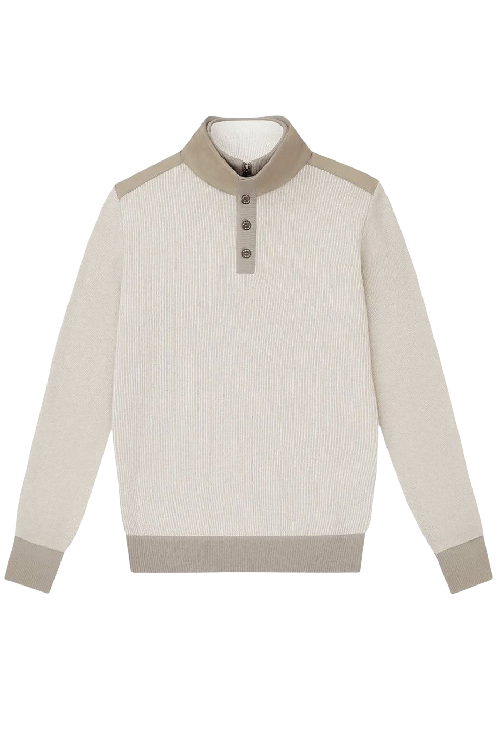 Pull zippé empiècem en cachemire - Beige & Camel