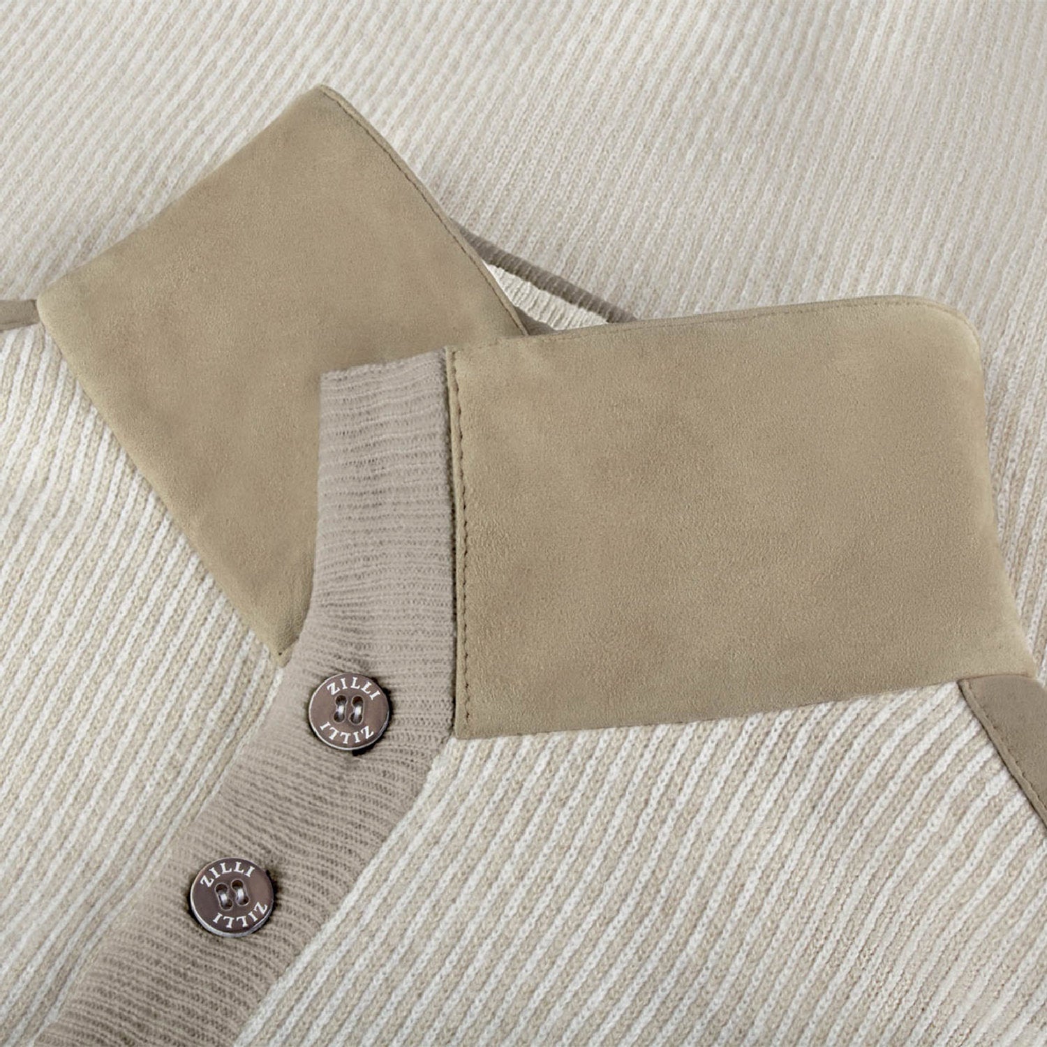 Pull zippé empiècem en cachemire - Beige & Camel