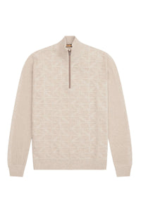 Pull jacquard zippé en cachemire - Écru