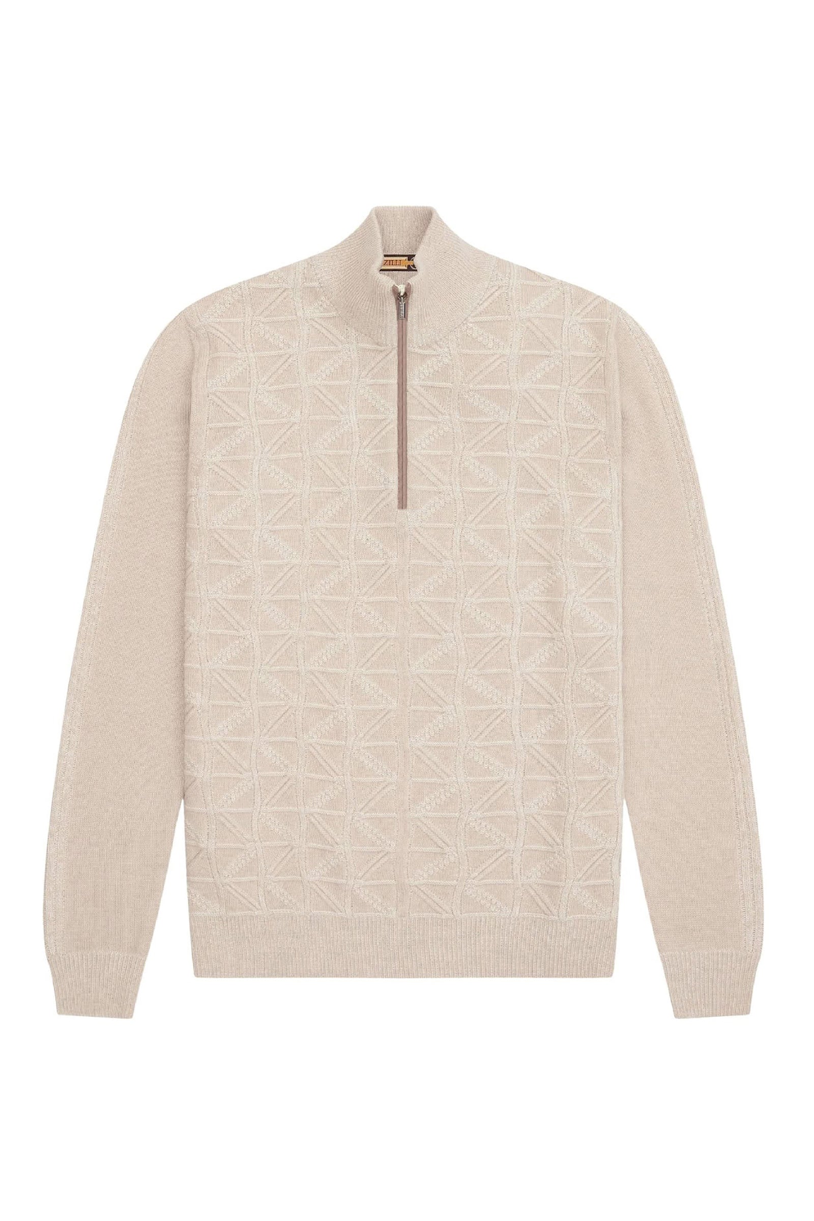 Pull jacquard zippé en cachemire - Écru