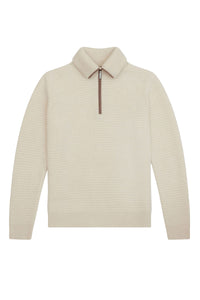 Pull à col polo zippé en cachemire - Beige & Marron