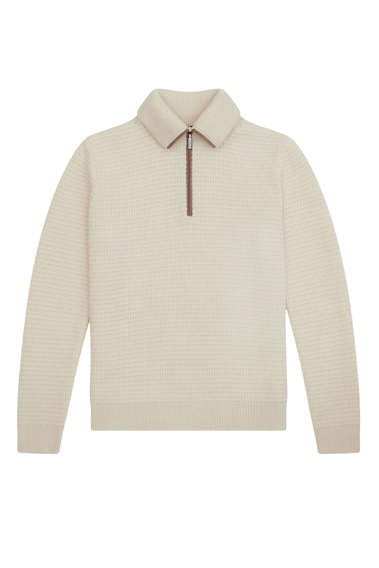 Pull à col polo zippé en cachemire - Beige & Marron