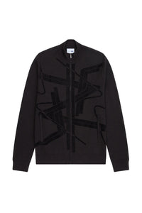 Blouson zippé à motif géométrique en laine - Noir