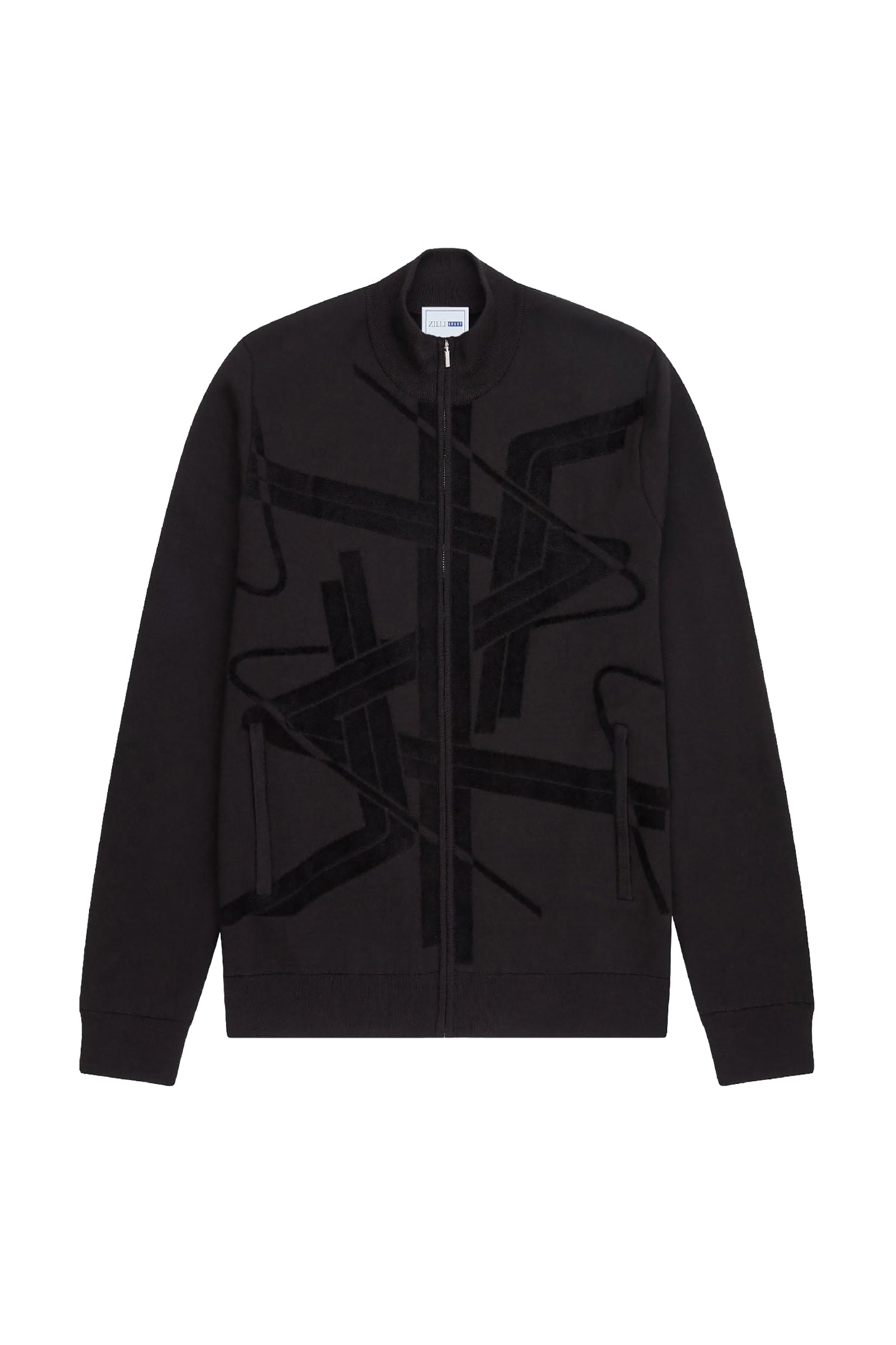 Blouson zippé à motif géométrique en laine - Noir