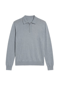 Ribbed zip polo shirt in wool - Blue