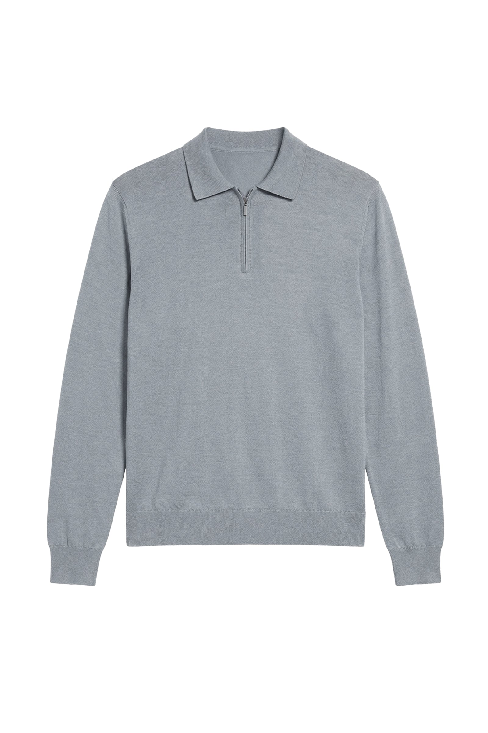 Ribbed zip polo shirt in wool - Blue