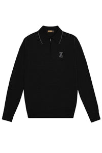 Pull zippé maille texturée en laine - Noir & Gris