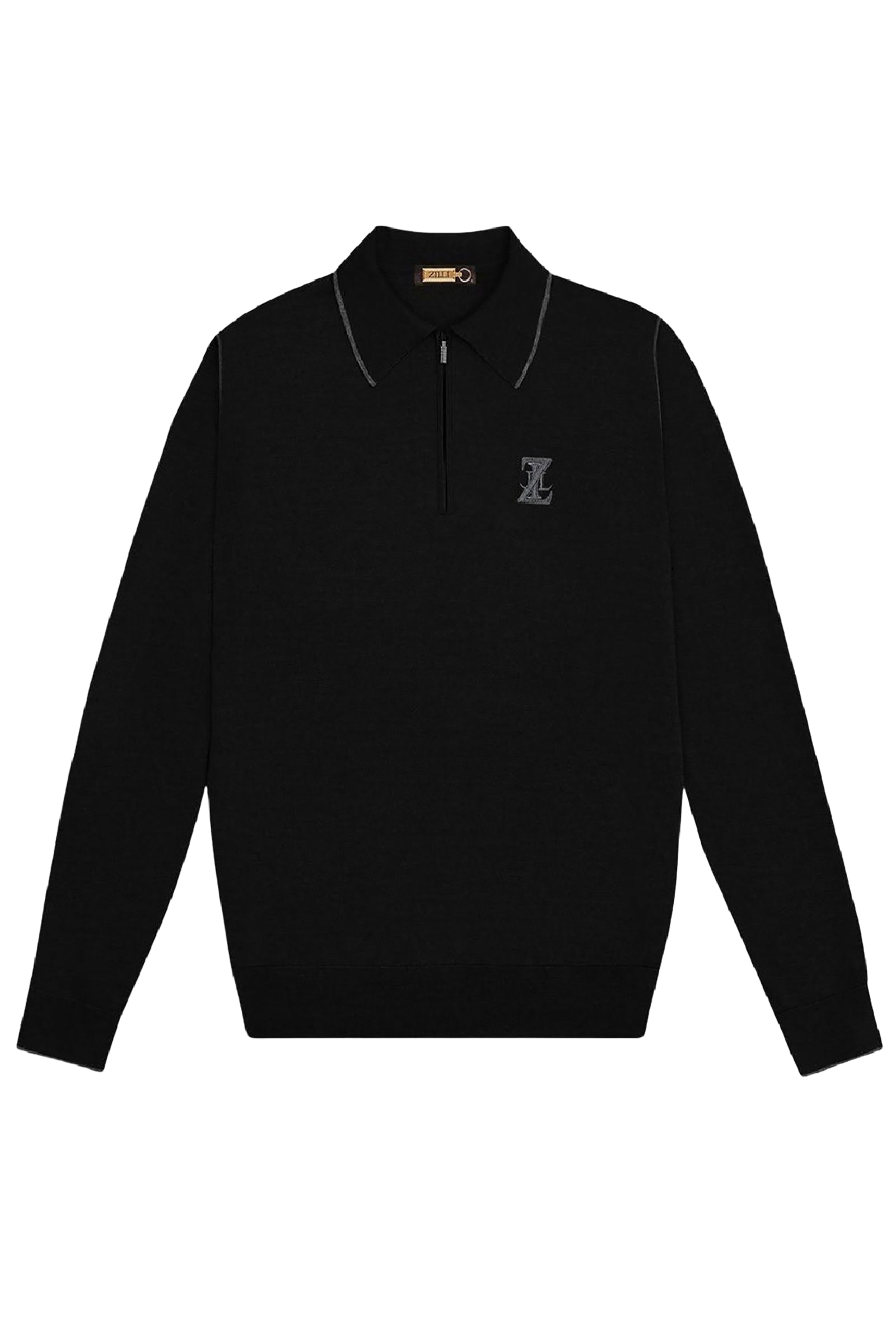 Pull zippé maille texturée en laine - Noir & Gris