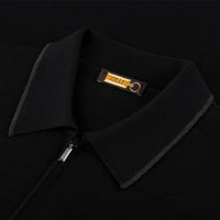 Pull zippé maille texturée en laine - Noir & Gris