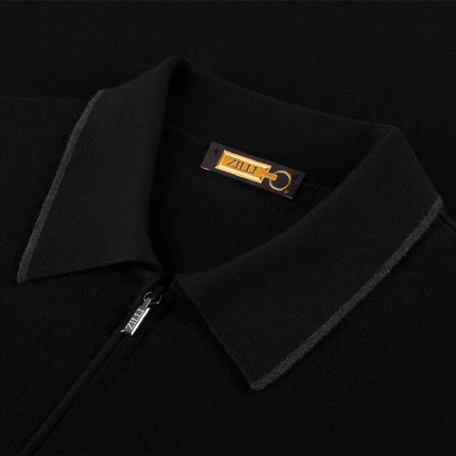 Pull zippé maille texturée en laine - Noir & Gris