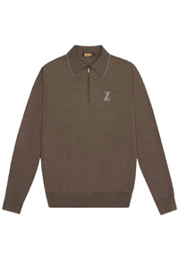 Zipped jumper with wool trim - Brown & Grey