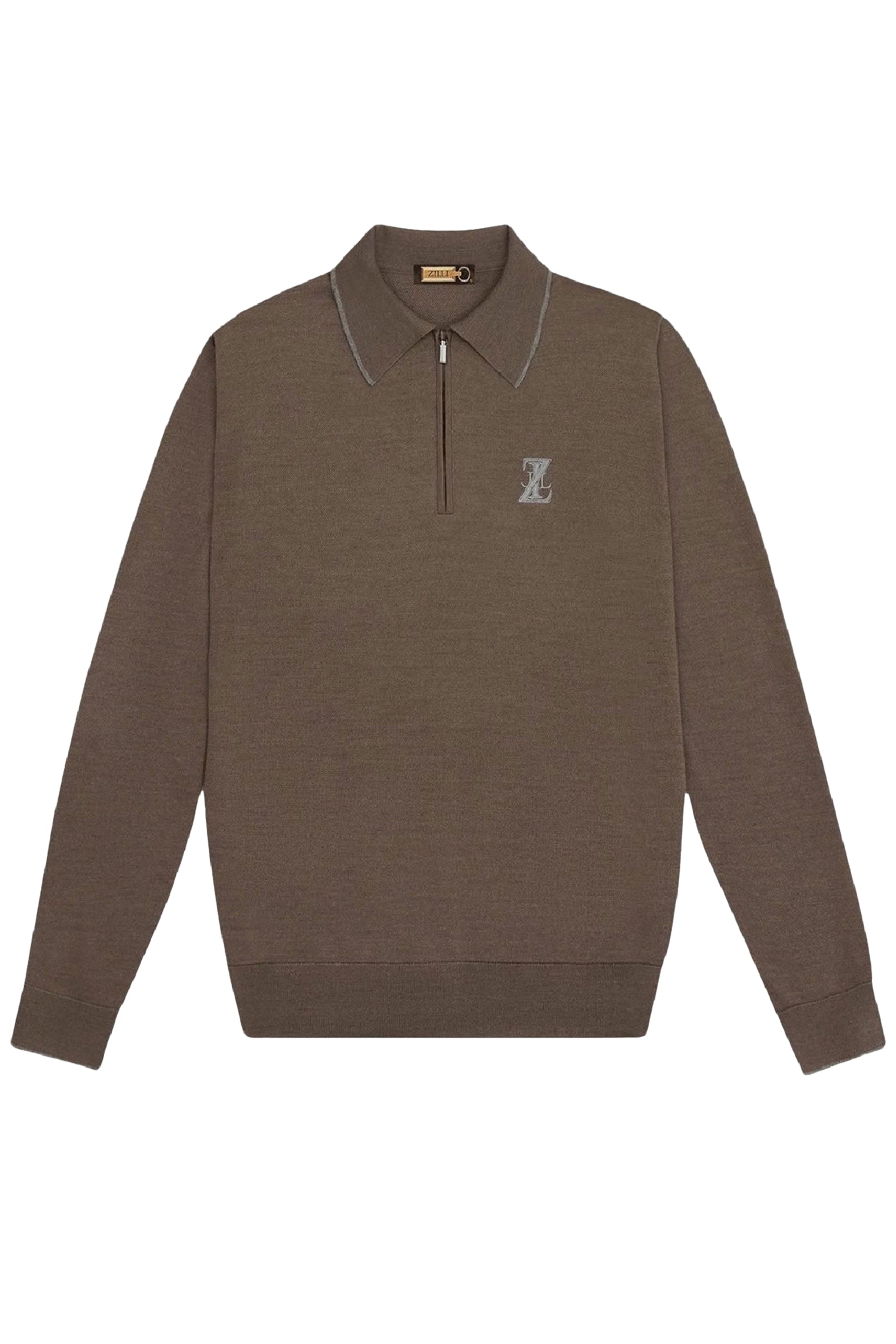 Zipped jumper with wool trim - Brown & Grey