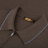 Zipped jumper with wool trim - Brown & Grey