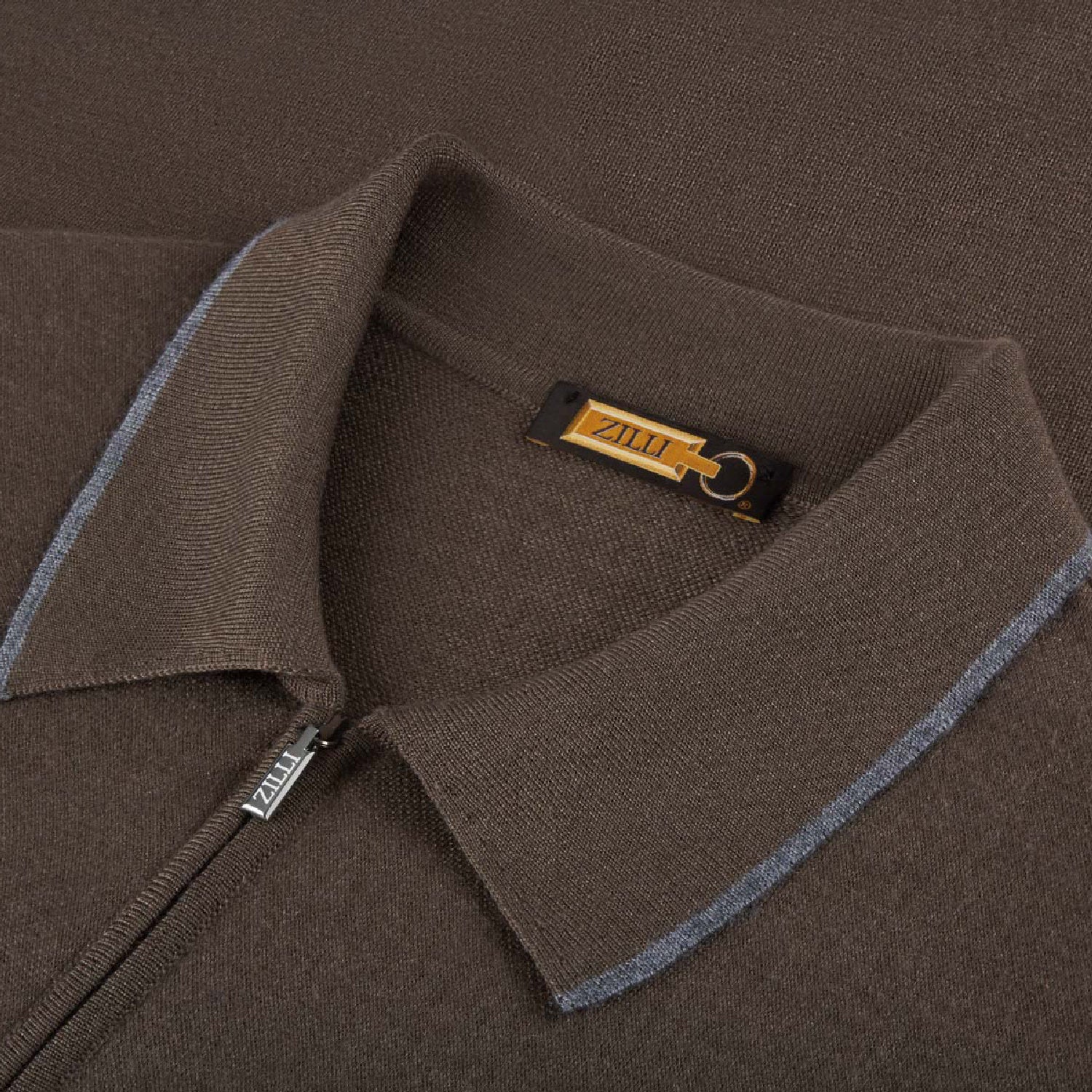 Zipped jumper with wool trim - Brown & Grey