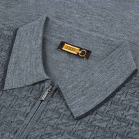 Polo-pull à motif texturé zippé en laine - Gris