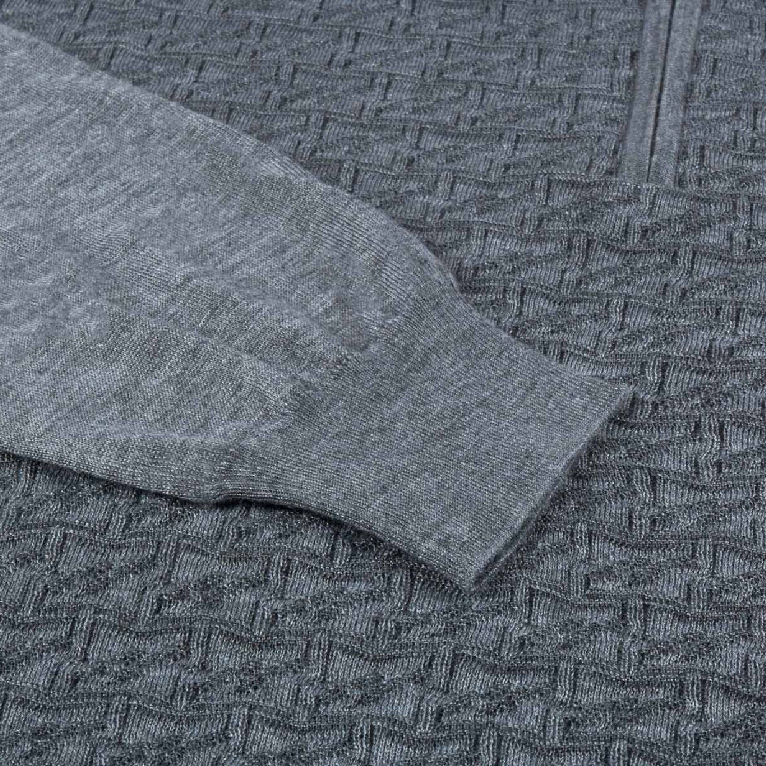 Polo-pull à motif texturé zippé en laine - Gris